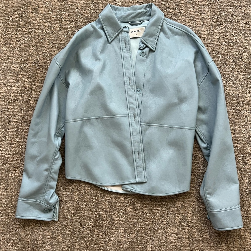 Babaton Sky Blue Leather Jacket - image 3